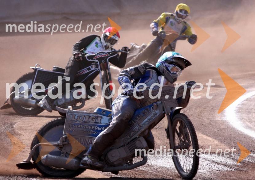 Roland Benkö (Gyula, Madžarska), Nejc Malešič (AMTK Ljubljana), Ladislav Vida (ST Lendava)Speedway, državno prvenstvo mladincev Slovenije, Hrvaške in Madžarske, 2. dirka