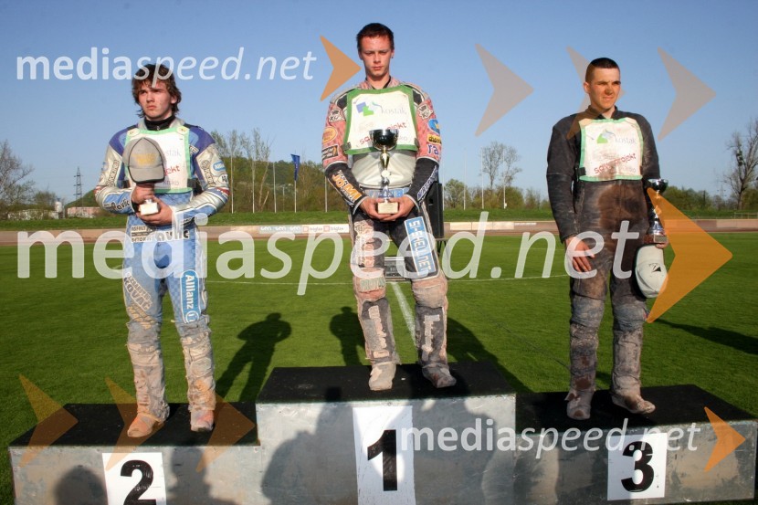 Dino Kovačič (SK Unia Goričan), 	Aleksander Čonda (AMD Krško), Nejc Malešič (AMTK Ljubljana)Speedway, državno prvenstvo mladincev Slovenije, Hrvaške in Madžarske, 2. dirka