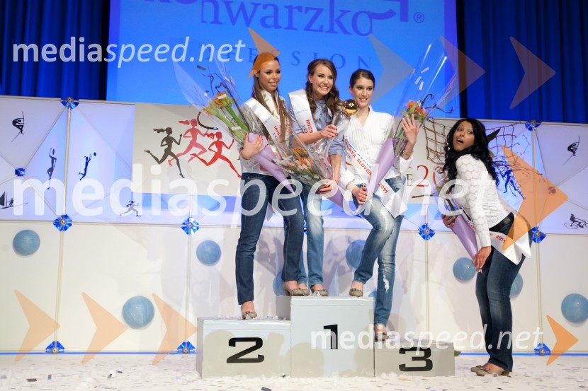 Lara Amršek, prva spremljevalka Miss Športa 2011, Živa Viktorija Turk, Miss Športa 2011, Kristina Ilič, druga spremljevalka Miss Športa 2011 in Adela Dobrijević, Miss fotogeničnostiMiss športa 2011