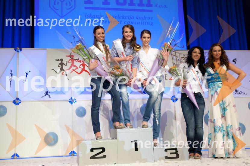 Lara Amršek, prva spremljevalka Miss Športa 2011, Živa Viktorija Turk, Miss Športa 2011, Kristina Ilič, druga spremljevalka Miss Športa 2011, Adela Dobrijević, Miss fotogeničnosti in Lea Perovšek, Miss Športa 2010Miss športa 2011
