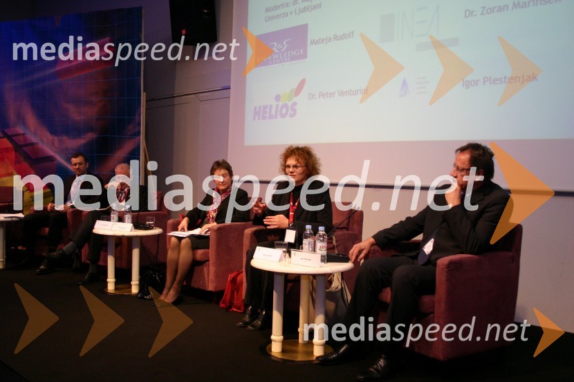 Dr. Zoran Marinšek, Inea d.o.o., Mateja Rudolf, RR&Co. Knowledge Centre,Dr. Peter Venturini, Skupina Helios d.d. in Igor Plestenjak, JAPTIKonferenca Podim, 1. dan