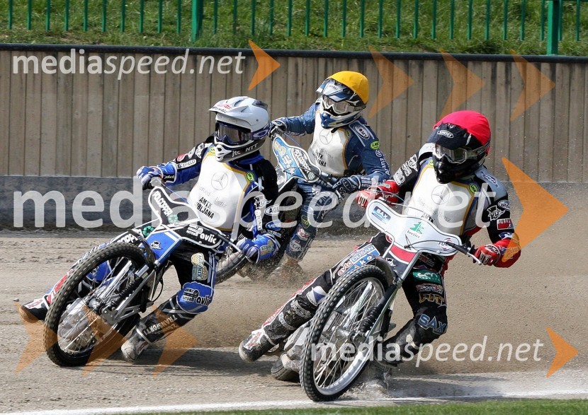 Jurica Pavlic,Samo Kukovica in Jasmin IlijašSpeedway, državno prvenstvo posameznikov Slovenije in Hrvaške, 2.dirka