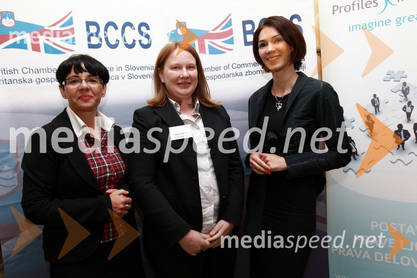 Zvezdana Lubej, direktorica Profiles International Slovenia, 	Mojca Emeršić, Ernst&Young in Saša Rakita, direktorica marketinga na BCCSBritanska gospodarska zbornica v Sloveniji ter Profiles International Slovenia sta organizirala predavanje Deirica McCanna in golf turnir