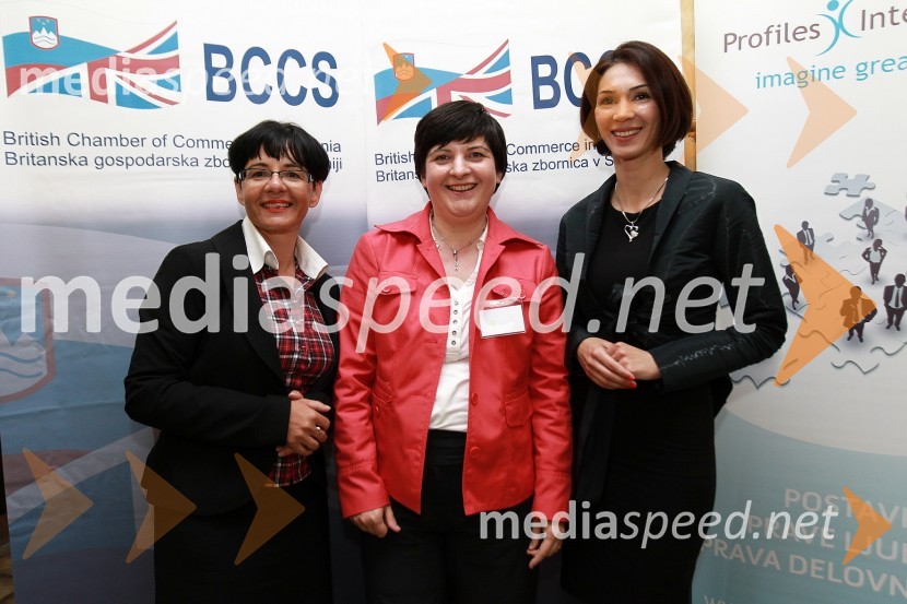 Zvezdana Lubej, direktorica Profiles International Slovenia, Martina Puc, Res-pons in Saša Rakita, direktorica marketinga na BCCSBritanska gospodarska zbornica v Sloveniji ter Profiles International Slovenia sta organizirala predavanje Deirica McCanna in golf turnir