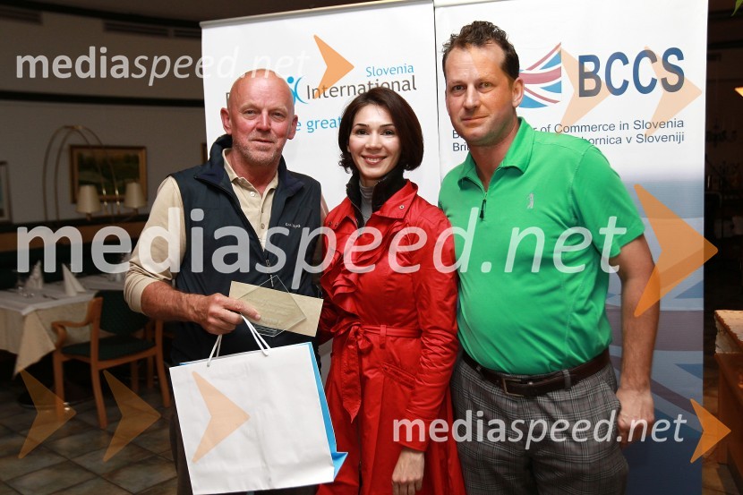 Drago Petek, direktor podjetja Elektra d.o.o., Saša Rakita, direktorica marketinga na BCCS in  Gregor Vehovec, soorganizator dogodkaBritanska gospodarska zbornica v Sloveniji ter Profiles International Slovenia sta organizirala predavanje Deirica McCanna in golf turnir