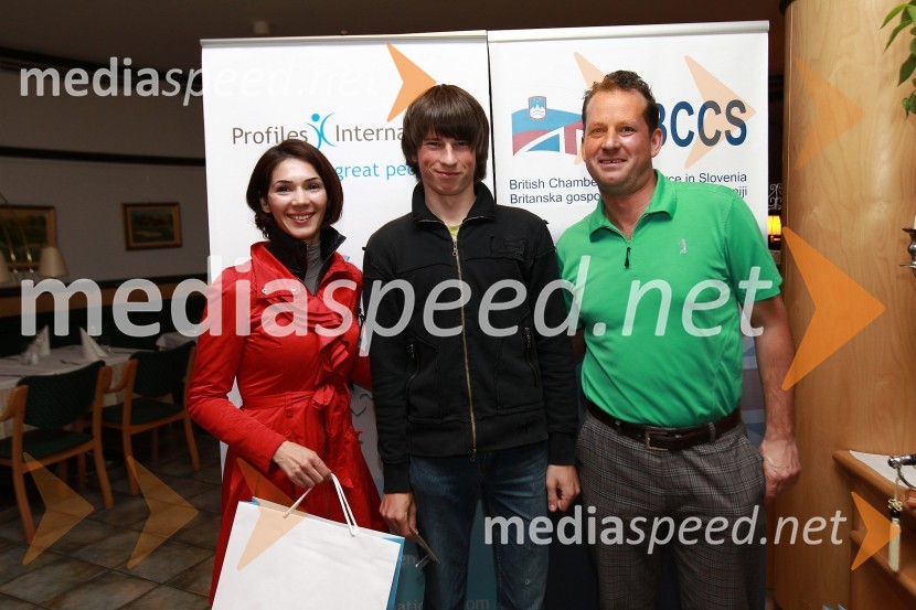 Saša Rakita, direktorica marketinga na BCCS, Primož Petrič in  Gregor Vehovec, soorganizator dogodkaBritanska gospodarska zbornica v Sloveniji ter Profiles International Slovenia sta organizirala predavanje Deirica McCanna in golf turnir