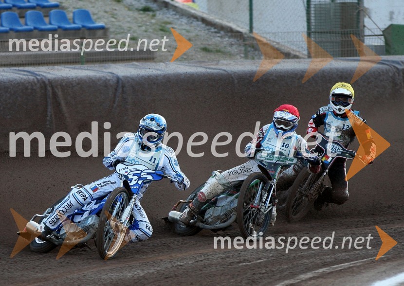 Matej Žagar (AMTK Ljubljana), Mathieu Tresarrieu (Francija) in Daniel Nermark (Švedska)Speedway, SP kvalifikacije SGP 2012, 1. dirka