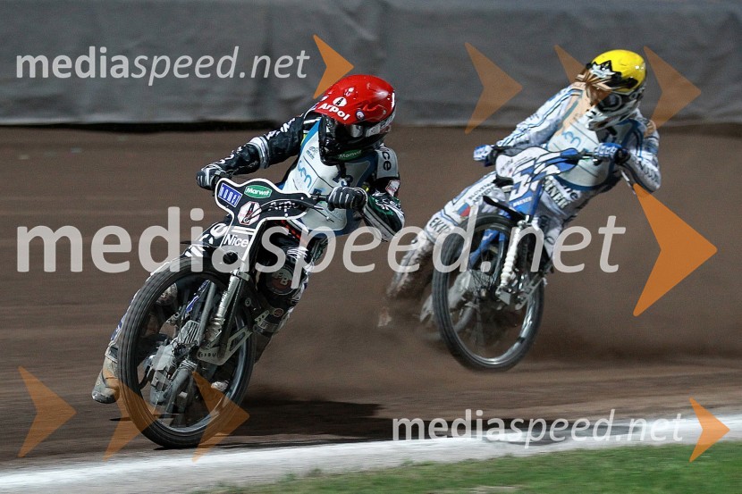 Adrian Miedzinski (Poljska) in Matej Žagar (AMTK Ljubljana)Speedway, SP kvalifikacije SGP 2012, 1. dirka