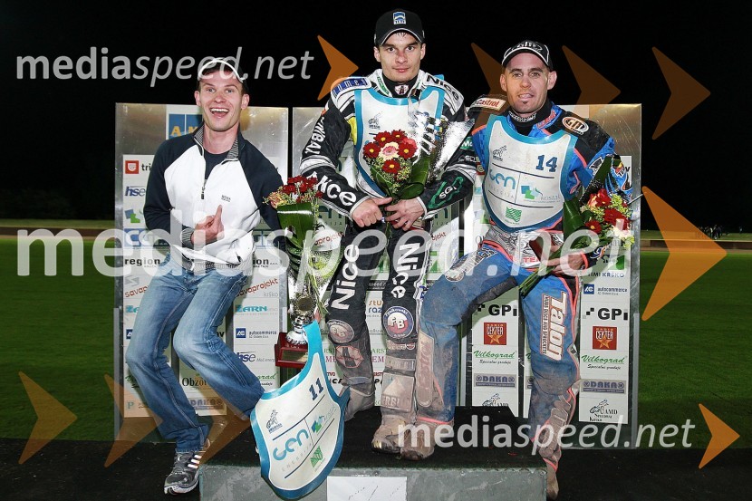 Matej Žagar (AMTK Ljubljana), Adrian Miedzinski (Poljska) in Lukas Dryml (Češka)Speedway, SP kvalifikacije SGP 2012, 1. dirka