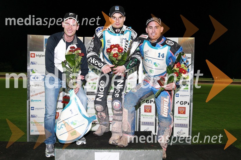 Matej Žagar (AMTK Ljubljana), Adrian Miedzinski (Poljska) in Lukas Dryml (Češka)Speedway, SP kvalifikacije SGP 2012, 1. dirka