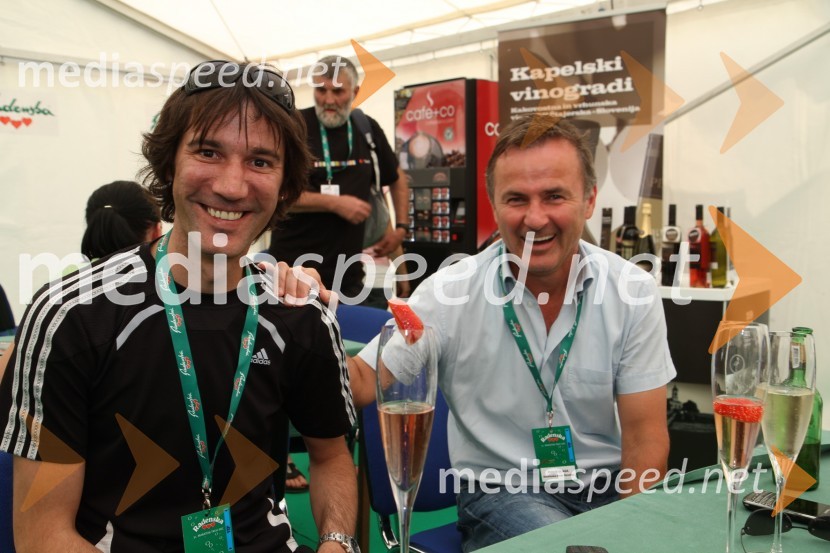 Primož Peterka, smučarski skakalec in Primož Ulaga, direktor trženja na Smučarski zvezi Slovenije31. Maraton treh src, reportaža