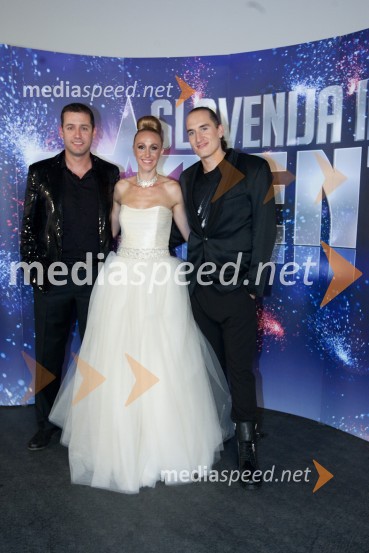 Peter Poles, voditelj, Julija Kramar, zmagovalka oddaje Slovenija ima talent in Vid Valič, voditeljSlovenija ima talent, veliki finale