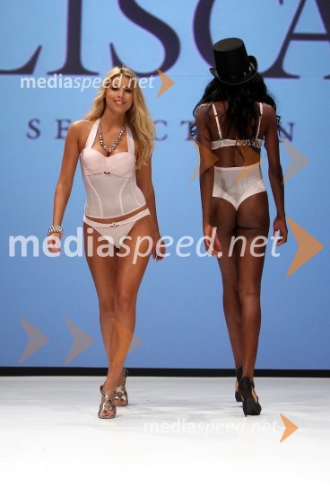 Tina Katanić, Kraljica Hrvaške 2006 in Bali Lawal, manekenkaLisca, predstavitev kolekcije Lisca za sezono pomlad in poletje 2012