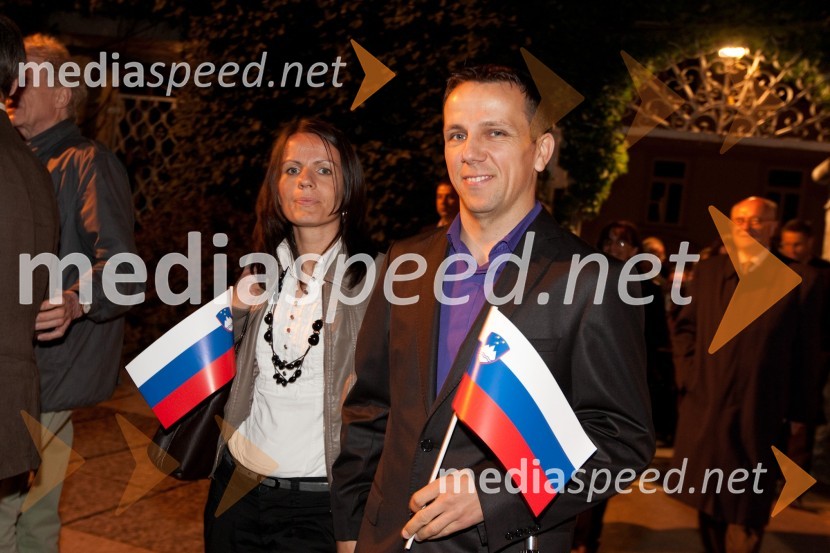 Darko Krajnc, Predsednik SMS - ZELENI in spremljevalka TanjaOsrednja državna počastitev dneva državnosti in 20. obletnice samostojnosti Slovenije