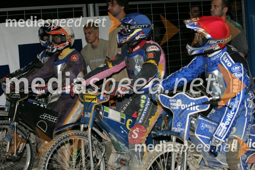 z desne: Jurica Pavlic, SK Unia Goričan Hrvaška; Denis Štojs, AMD Krško; Hans Peter Kulterer, AvstrijaSPEEDWAY, 3. dirka ekipnega DP Slovenije, Hrvaške in Avstrije