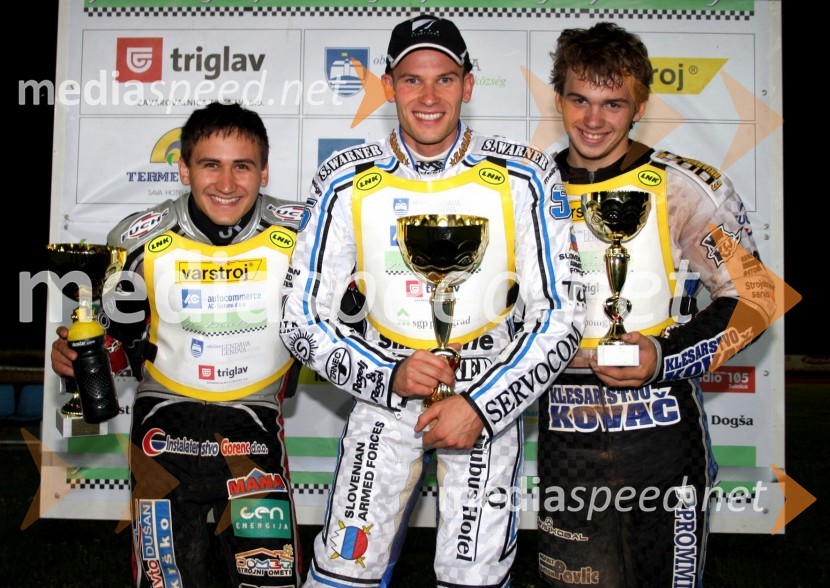 Samo Kukovica (AMD Krško), Matej Žagar (AMTK Ljubljana), Dino Kovačič (SK Unia Goričan)Speedway, državno prvenstvo posameznikov Slovenije in Hrvaške, 3. dirka