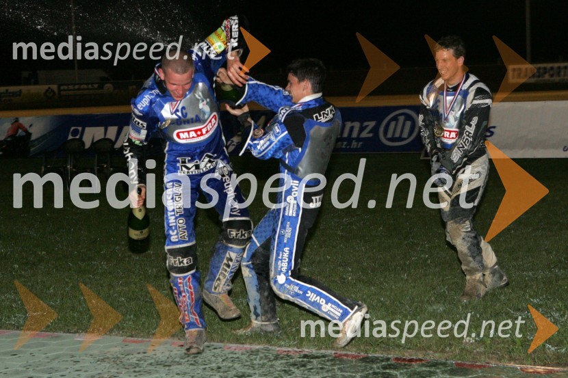 Matej Žagar AMTK Ljubljana, Jurica Pavlic SK Unia Goričan Hrvaška in Aleš Kraljič AMTK LjubljanaSPEEDWAY, 3. dirka ekipnega DP Slovenije, Hrvaške in Avstrije