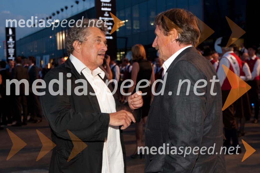 Janez Koželj, podžupan Mestne občine Ljubljana, arhitekt in Bojan Albreht, generalni direktor Zlatarne celje.Kristalna palača v BTC, otvoritev najvišje stavbe v Sloveniji