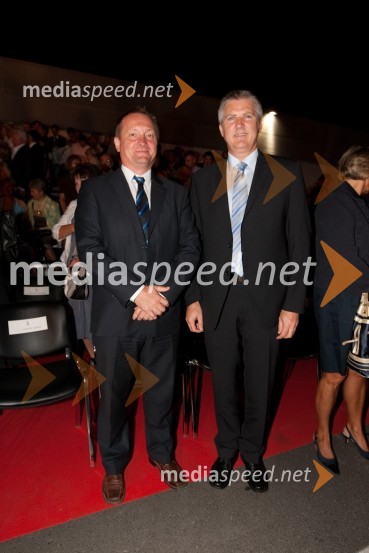 Franjo Naraločnik, župan občine Ljubno ob Savinji in Anton Štihec, župan občine Murska SobotaKristalna palača v BTC, otvoritev najvišje stavbe v Sloveniji