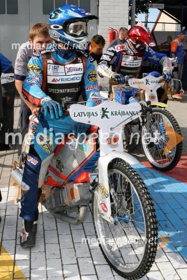 Greg Hancock (ZDA) in Bjarne Pedersen (Danska)SPEEDWAY GRAND PRIX, VN Latvije 2006, trening