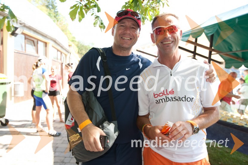 Jure Franko, nekdanji smučar in Damijan Ambrožič, organizator tekaDobrodelni tek okoli Blejskega jezera 2011