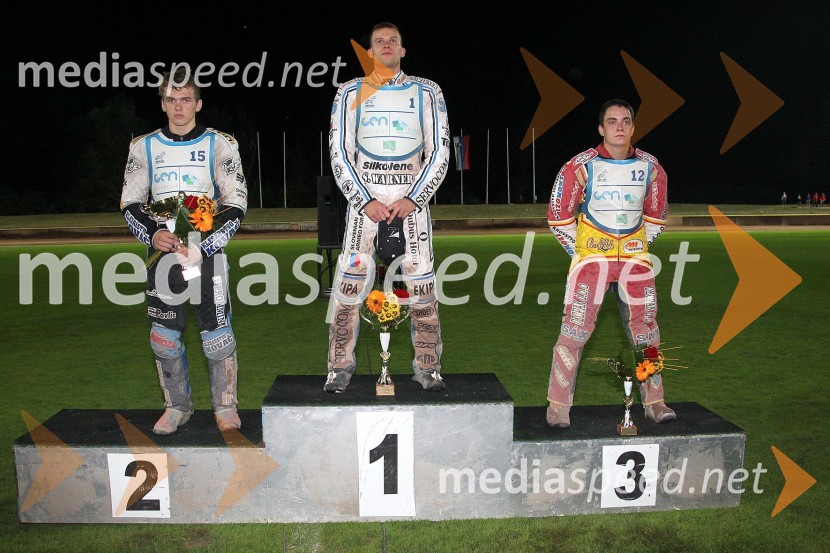 Dino Kovačić (SK Unia Goričan), 2. mesto, Matej Žagar (AMTK Ljubljana), 1. mesto in Matic Ivačič (AMD Krško), 3. mestoSpeedway, državno prvenstvo posameznikov Slovenije in Hvaške, 4. dirka - finale