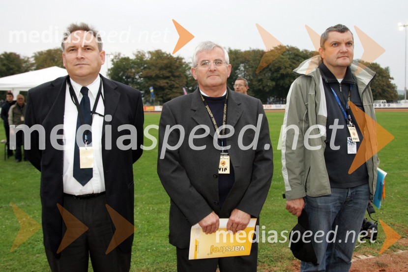 Chris Durno, angleški sodnik, Janko Šemrov, predsednik žirije AMZS in Igor Kolenko, direktor dirkeSPEEDWAY, Zlata čelada Lendava