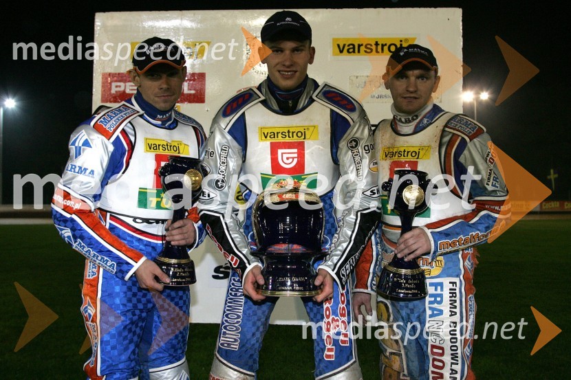 Maciej Kuciapa (Poljska), Matej Žagar (AMTK Ljubljana) in Tomasz Rempala (Poljska)SPEEDWAY, Zlata čelada Lendava