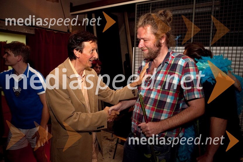 Matevž Biber, igralec, Vili Ravnjak, umetniški direktor Drame SNG Maribor in Jernej Lorenci, režiserZborovanje ptic, premiera SNG Maribor