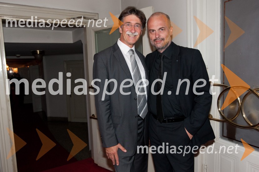 Jožko Čuk, direktor SNG Nova Gorica in Janez LOmbergar, direktor Televizije SlovenijaLjubezen in država, premiera SNG Drama Ljubljana