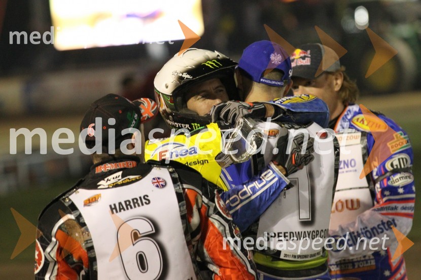 Chris Harris (Velika Britanija), Greg Hancock (ZDA) in Tomasz Gollob (Poljska)	Speedway, Grand Prix 2011, VN Hrvaške