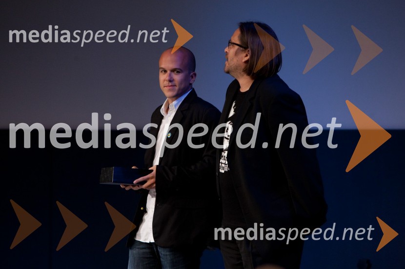 Nejc Gavoda, režiser, scenarist in Janez Lapajne14. festival slovenskega filma, zaključek