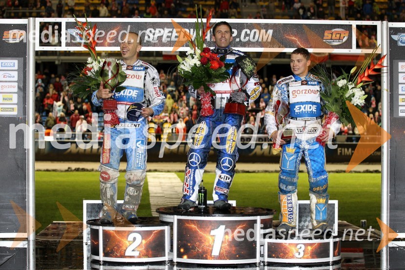 Nicki Pedersen, Danska, Greg Hancock, ZDA, Emil Sayfutdinov, RusijaSpeedway, zaključek serije Grand Prix 2011, VN Poljske