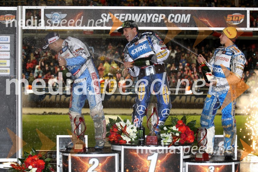 Nicki Pedersen, Danska, Greg Hancock, ZDA, Emil Sayfutdinov, RusijaSpeedway, zaključek serije Grand Prix 2011, VN Poljske