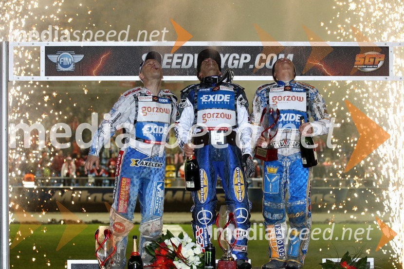 Nicki Pedersen, Danska, Greg Hancock, ZDA, Emil Sayfutdinov, RusijaSpeedway, zaključek serije Grand Prix 2011, VN Poljske