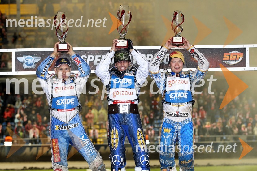 Nicki Pedersen, Danska, Greg Hancock, ZDA, Emil Sayfutdinov, RusijaSpeedway, zaključek serije Grand Prix 2011, VN Poljske