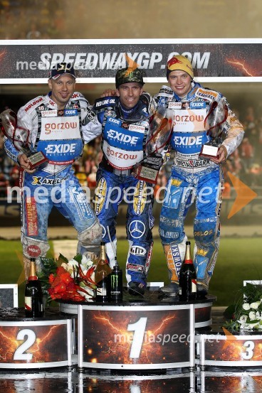 Nicki Pedersen, Danska, Greg Hancock, ZDA, Emil Sayfutdinov, RusijaSpeedway, zaključek serije Grand Prix 2011, VN Poljske