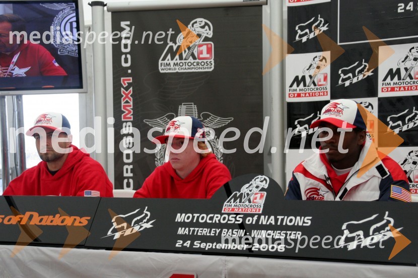 Ekipa ZDA: Ivan Tedesco, Ryan Villopoto in James StewartMOTOKROS, Pokal narodov 2006, Winchester, Velika Britanija - tiskovna konferenca in predstavitev tekmovalcev