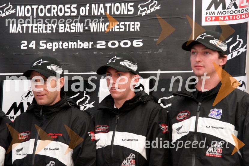 Ekipa Nove Zelandije: Joshua Coppins, Ben Townley in Cody CooperMOTOKROS, Pokal narodov 2006, Winchester, Velika Britanija - tiskovna konferenca in predstavitev tekmovalcev