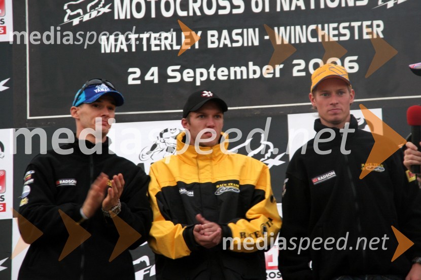 Ekipa Belgije: Stefan Everts, Kevin Strijbos in Steve RamonMOTOKROS, Pokal narodov 2006, Winchester, Velika Britanija - tiskovna konferenca in predstavitev tekmovalcev