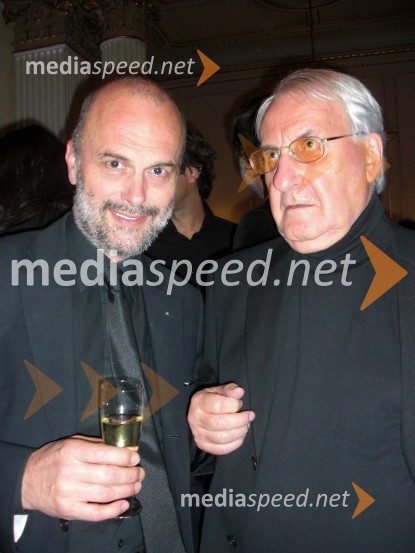 Janez Lombergar, direktor TV Slovenija in Branko Šömen, slovenski scenarist, pisatelj, publicist, novinar, pedagogVojna in mir, premiera Tomaža Pandurja v HNK Zagreb