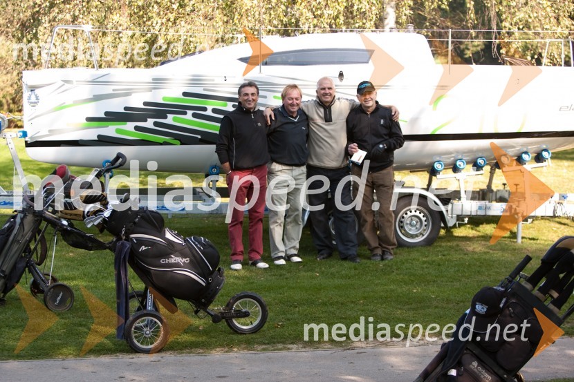 Peter Verbič, Bojan Križaj, Srečko Medven in Anton ŠtiheleGolf turnir z Bojanom Križajem in partnerji