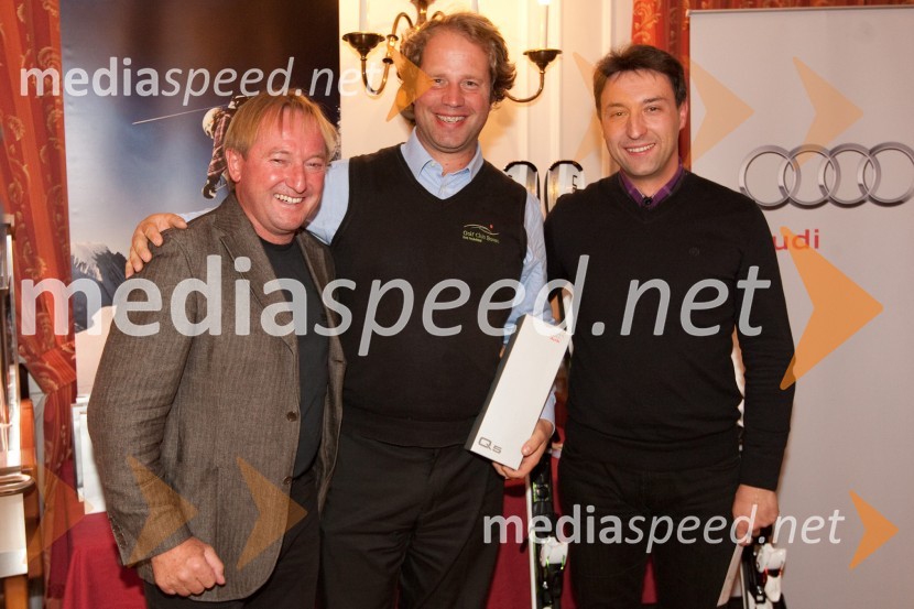 Bojan Križaj, Aleksander Kravanja in Boštjan Luznar, vodja golf igrišča BledGolf turnir z Bojanom Križajem in partnerji