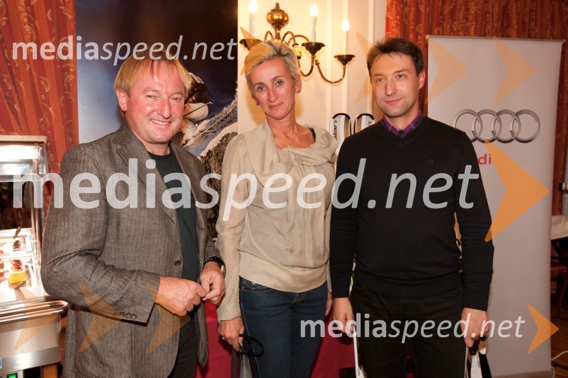 Bojan Križaj, Mojca Javh in Boštjan Luznar, vodja golf igrišča BledGolf turnir z Bojanom Križajem in partnerji