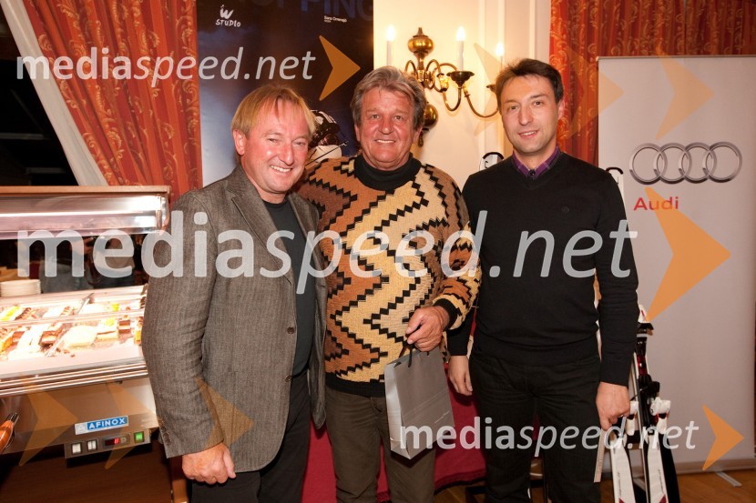 Bojan Križaj, Anton Gogala in Boštjan Luznar, vodja golf igrišča BledGolf turnir z Bojanom Križajem in partnerji