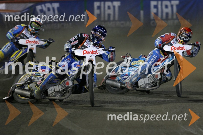 Andreas Jonsson (Švedska), Bjarne Pedersen (Danska) in Jaroslaw Hampel (Poljska)SPEEDWAY GRAND PRIX, VN Poljske 2006, dirka