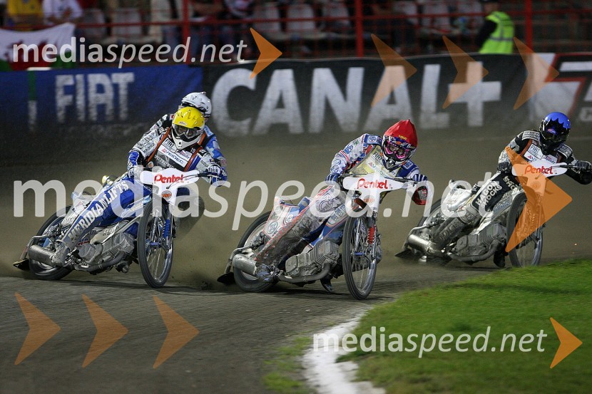 Hans Andersen (Danska), Jason Crump (Avstralija) in Lee Richardson (VBR)SPEEDWAY GRAND PRIX, VN Poljske 2006, dirka