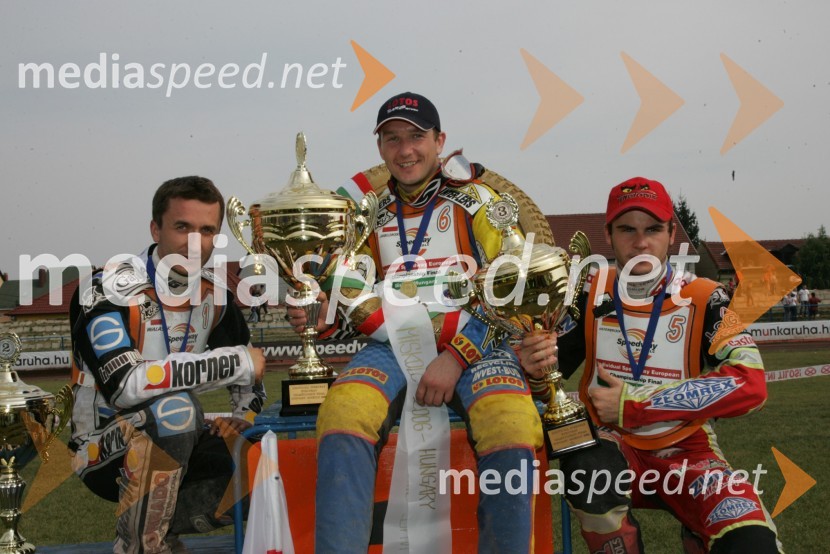 Grzegorz Walasek Poljska, Krzysztof Jablonski, Poljska in Christian Hefenbrock, NemčijaSPEEDWAY Finale evropskega prvenstva med posamezniki Miškolc, Madžarska