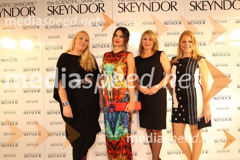 Monika Rabzelj, vodja projektov Farmeks Vita d.o.o., , Severina, hrvaška pevka, Irena Bačak, direktorica podjetja Farmeks Vita d.o.o. in Janja Grabić, projektna vodja Farmeks Vita d.o.o.Severina in Skeyndor, predstavitev kozmetične znamke na Ljubljanskem gradu