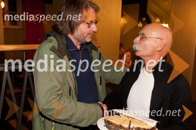 Vinko Möderndorfer, režiser in Sandi Pavlin, igralecStolp, premiera predstave v Slovenskem mladinskem gledališču